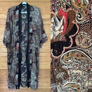 Vintage 80s Ruth Norman boho print longline kimono duster